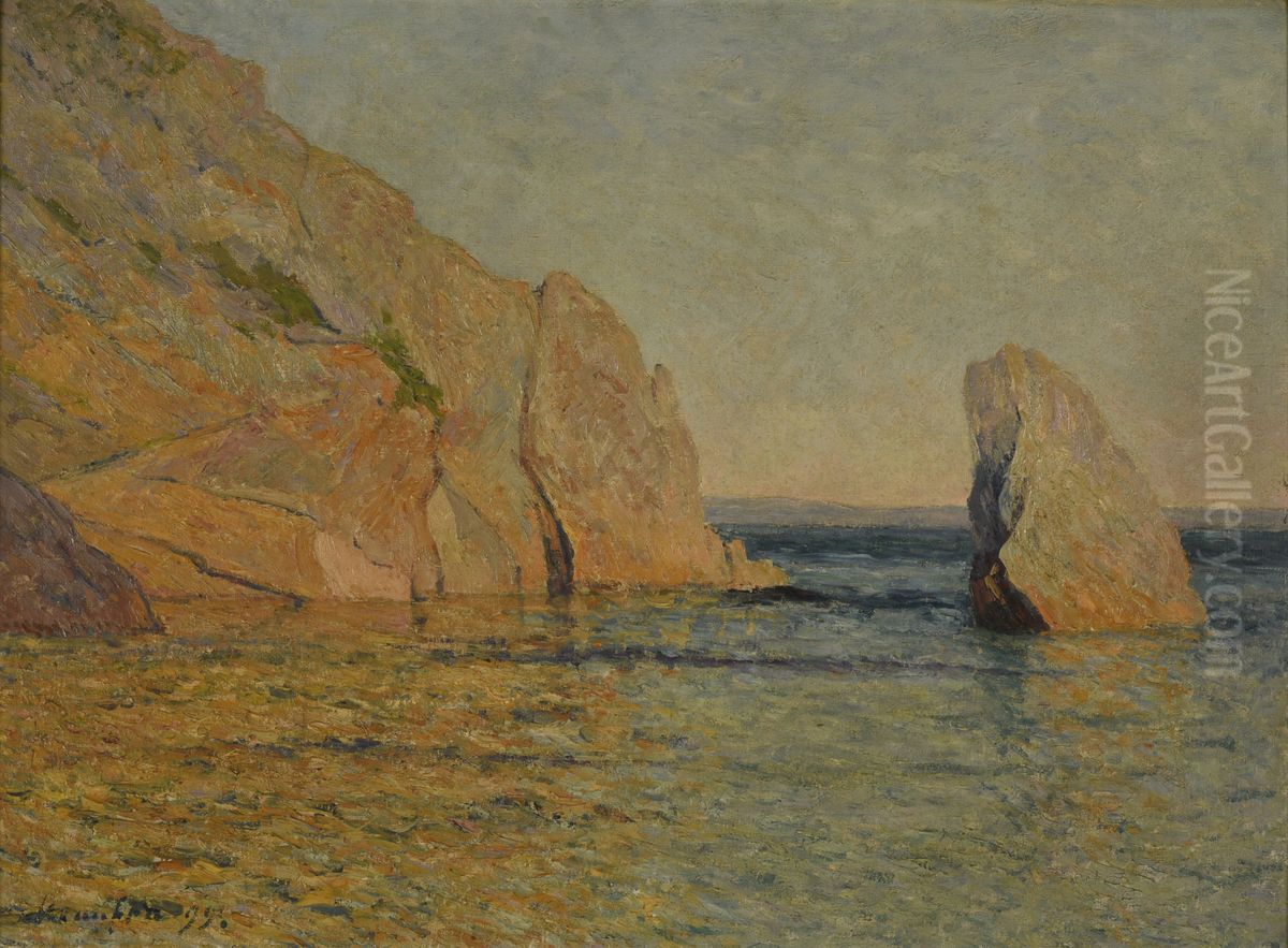 Rochers au soleil couchant Oil Painting by Maxime Maufra