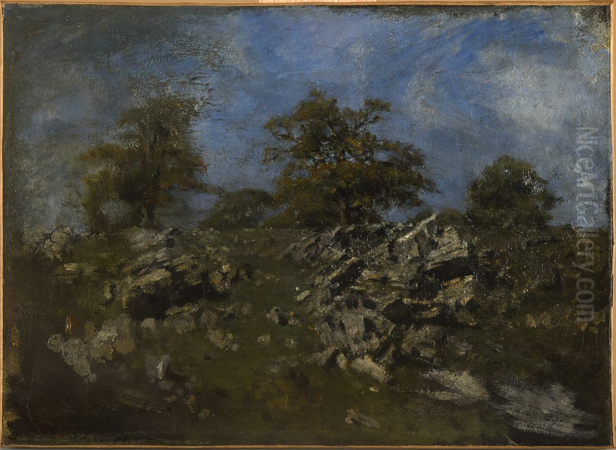 Paysage avec rocher Oil Painting by Antoine-louis Barye