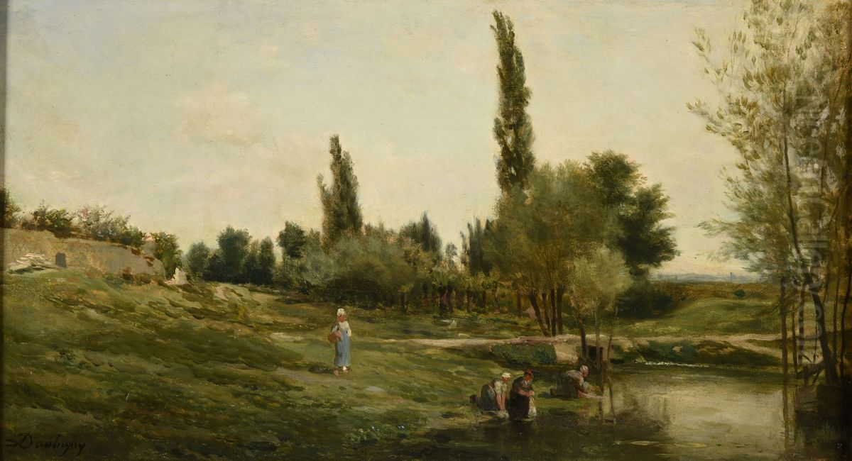 Paysage avec laveuses Oil Painting by Charles-Francois Daubigny