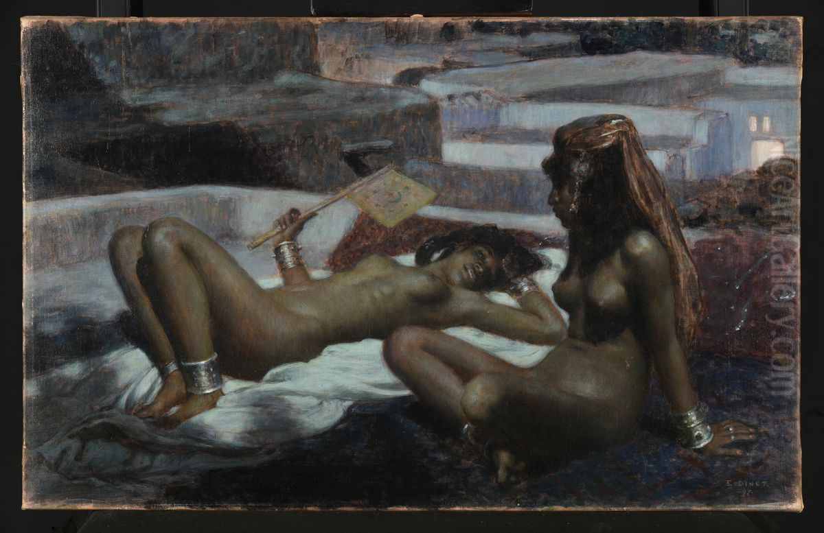 Sur les terrasses. Clair de lune a Laghouat Oil Painting by Nasreddine Dinet