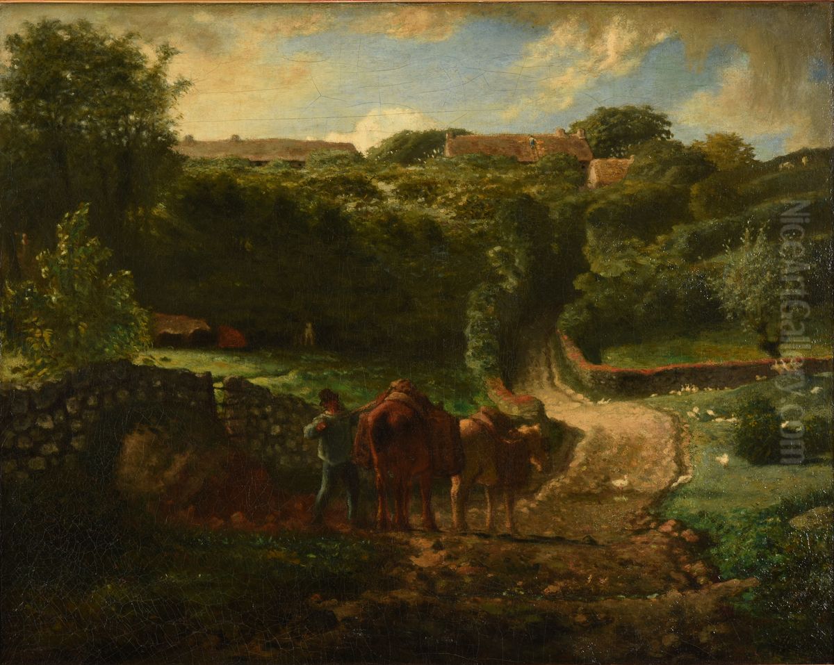 Hameau Cousin a Greville Oil Painting by Jean-Francois Millet