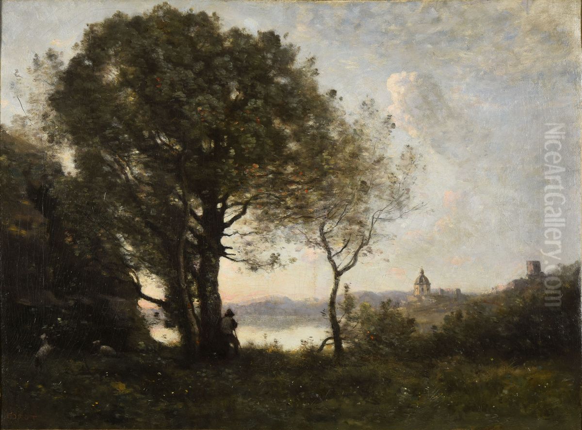 Souvenir du lac d'Albano Oil Painting by Jean-Baptiste Camille Corot