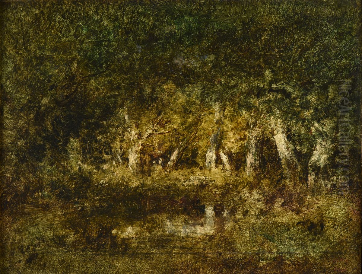 Petite mare en foret Oil Painting by Narcisse Virgilio Diaz