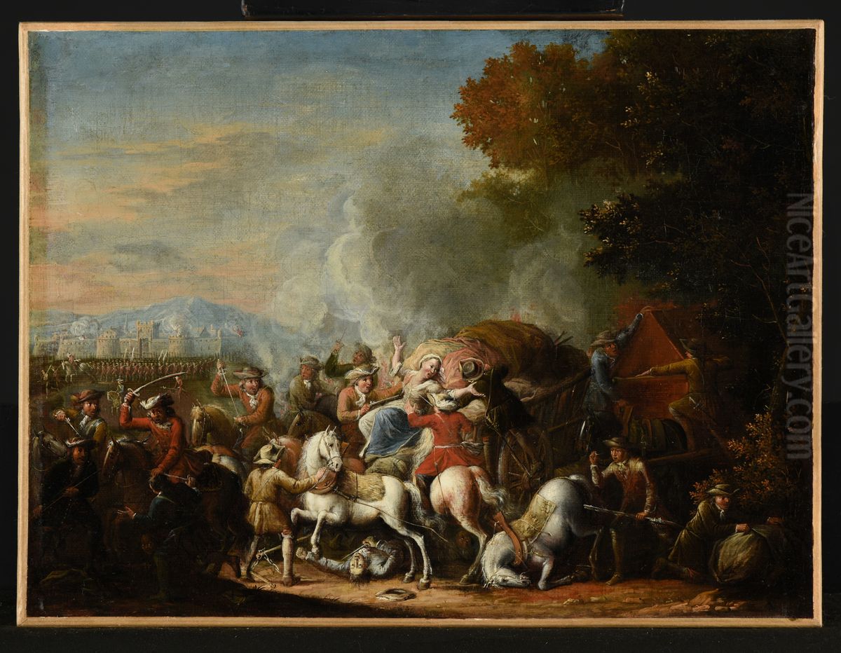 L'attaque d'une charrette Oil Painting by Louis-Joseph Watteau