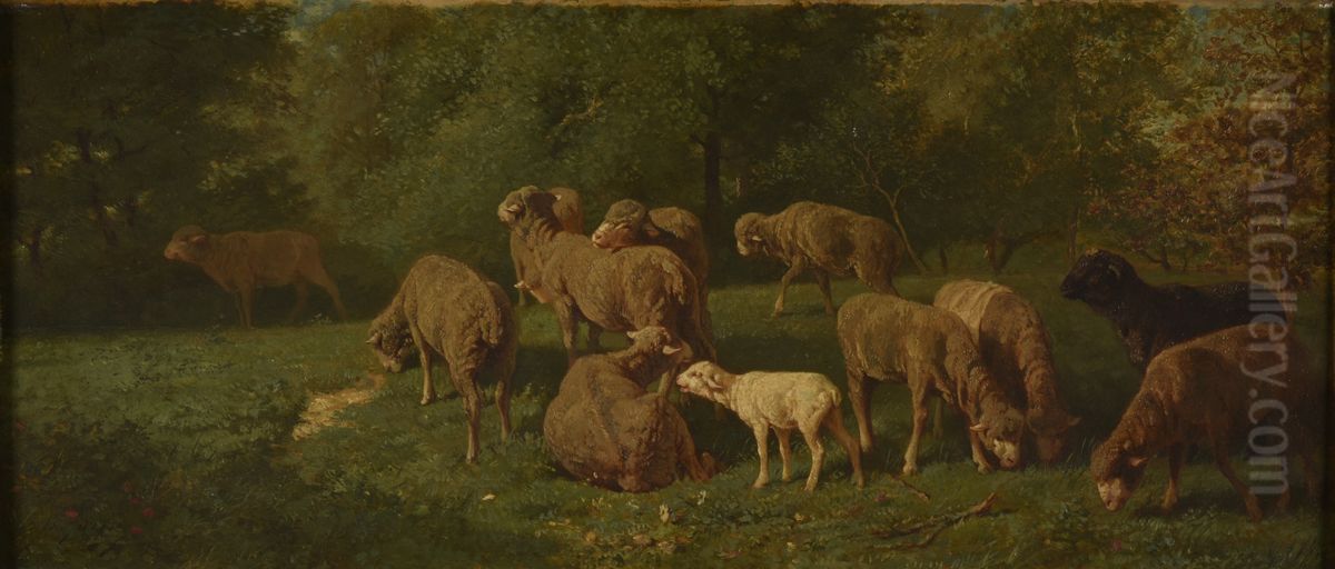 Moutons Oil Painting by Charles Jacque