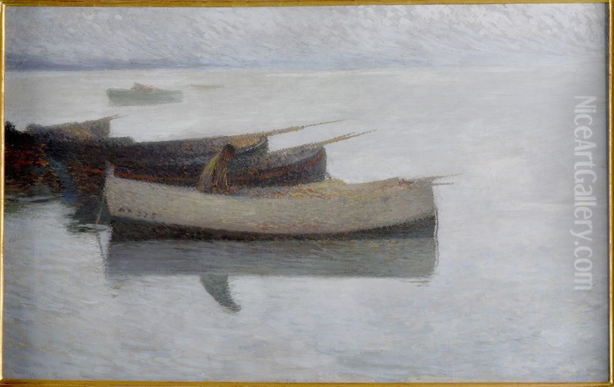 Marine par temps gris Oil Painting by Henri-Jean Guillaume Martin