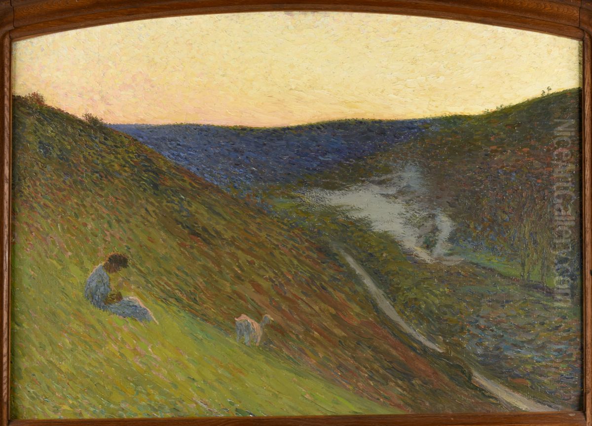 La Vallee du Vert au crepuscule Oil Painting by Henri-Jean Guillaume Martin