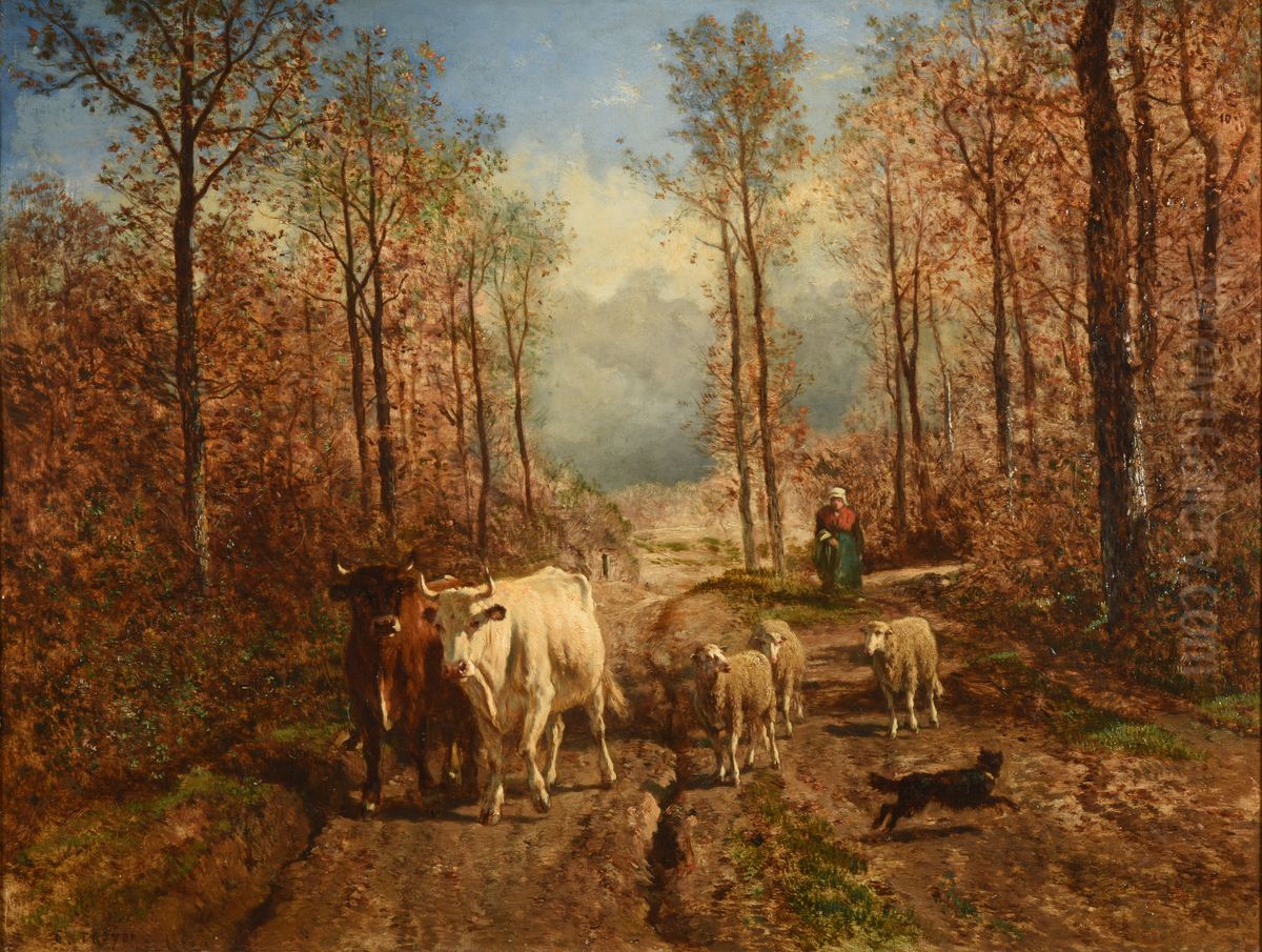 Rentree de troupeau Oil Painting by Constant Troyon