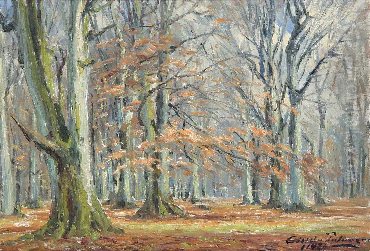 Autumn view from Jaegersborg Dyrehave. Oil Painting by Hans Gyde Petersen