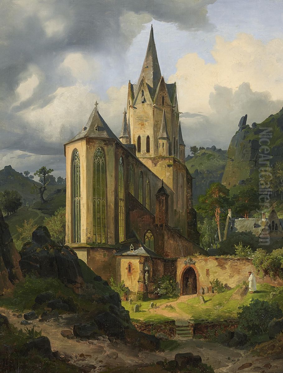 An idealized view of the Church of our Lady in Oberwesel Oil Painting by unknown
