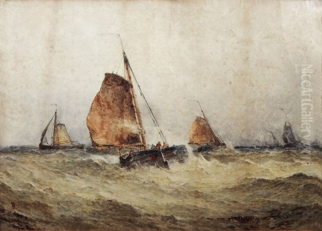 Dutch Boats in the North Sea Oil Painting by Frederick James Aldridge