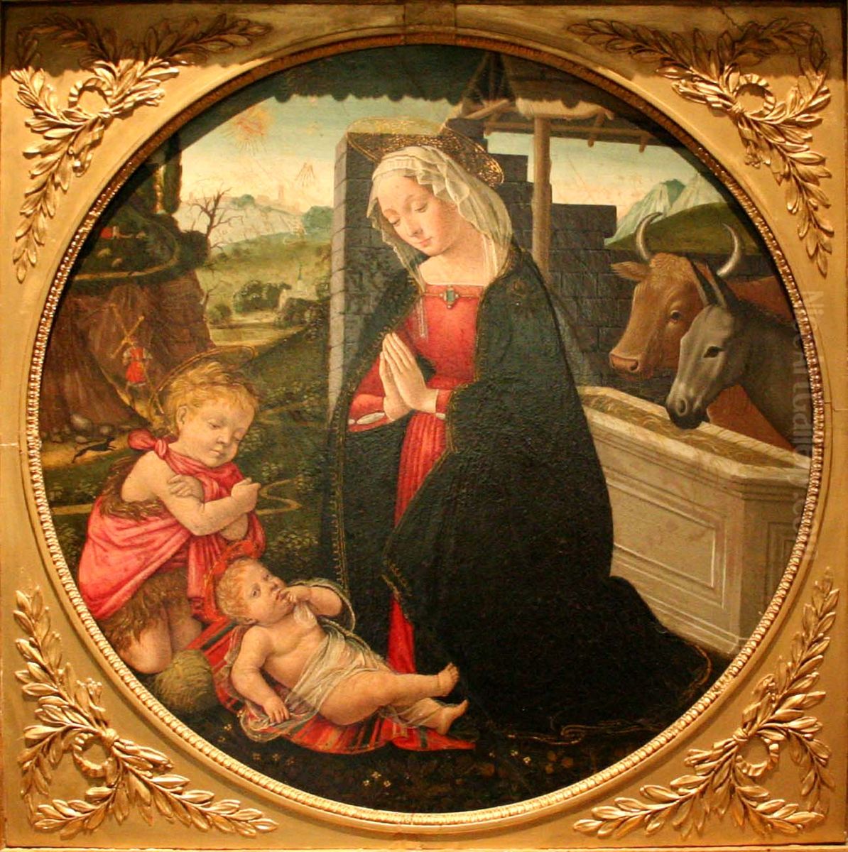 La Vierge et saint Jean-Baptiste adorant l'Enfant Jesus Oil Painting by Filippo Lippi