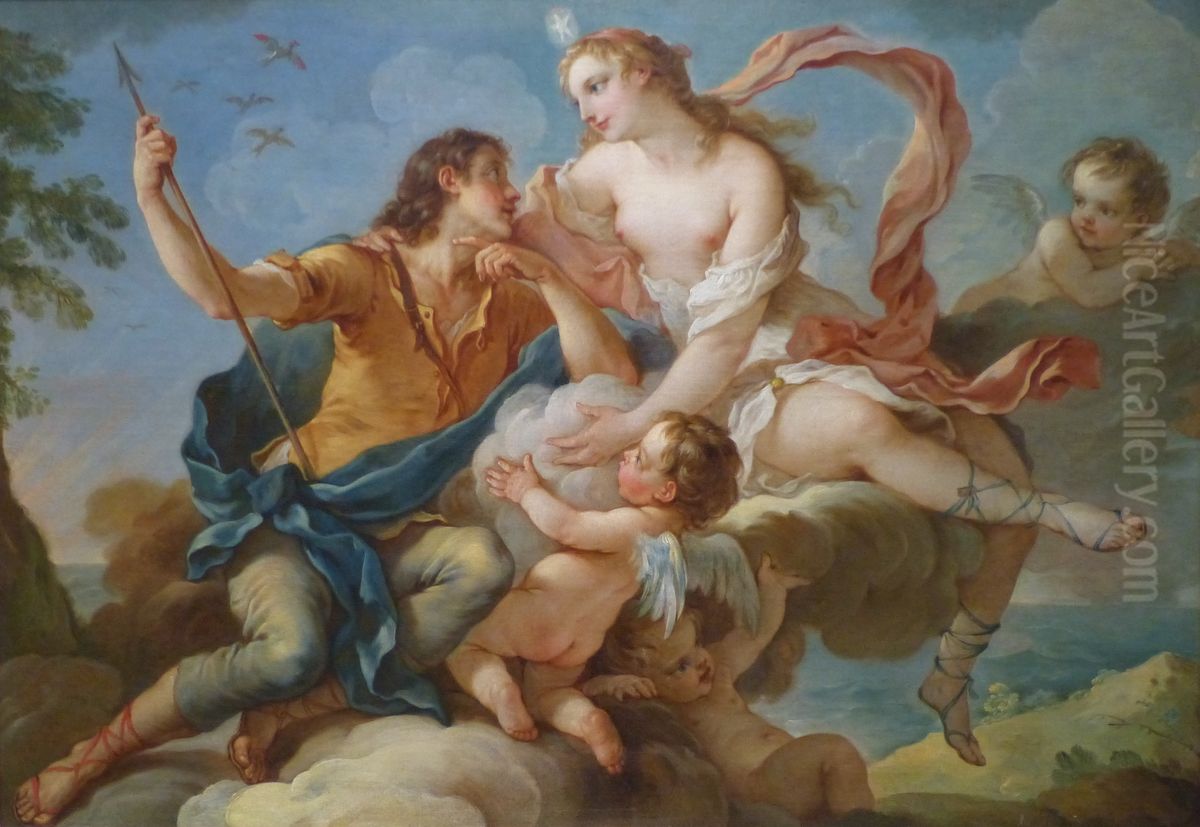 Venus & Adonis or Aurora & Cephalus Oil Painting by Charles-Joseph Natoire