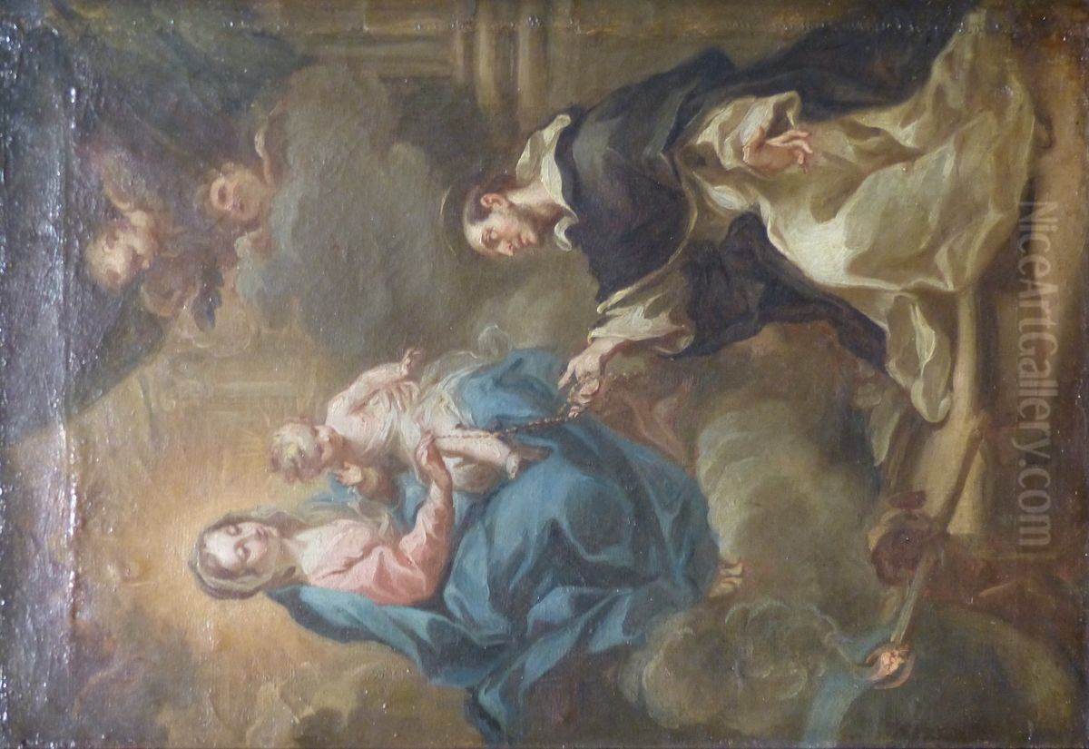 The Virgin Mary giving the Rosary to St Dominic Oil Painting by Sebastiano Conca