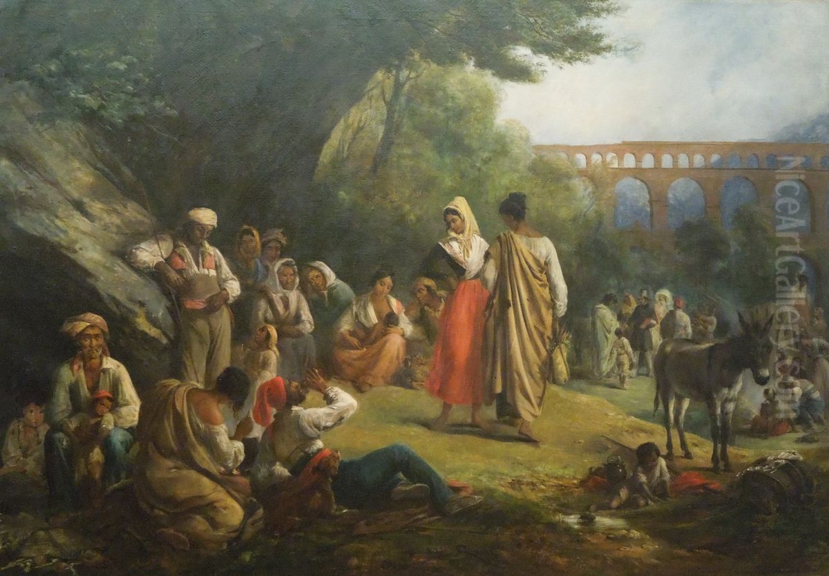 Bohemians at Pont du Gard Oil Painting by Alexandre-Marie Colin