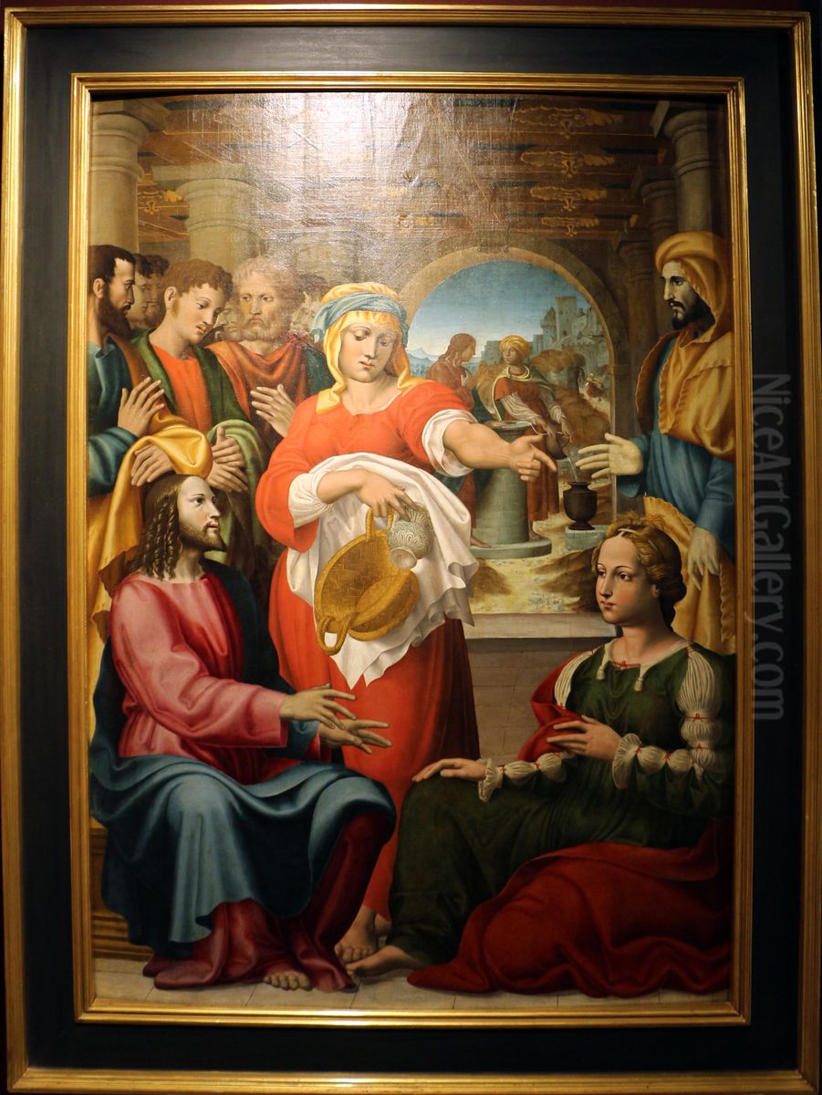 cristo in casa di marta e maddalena Oil Painting by Nicola Filotesio