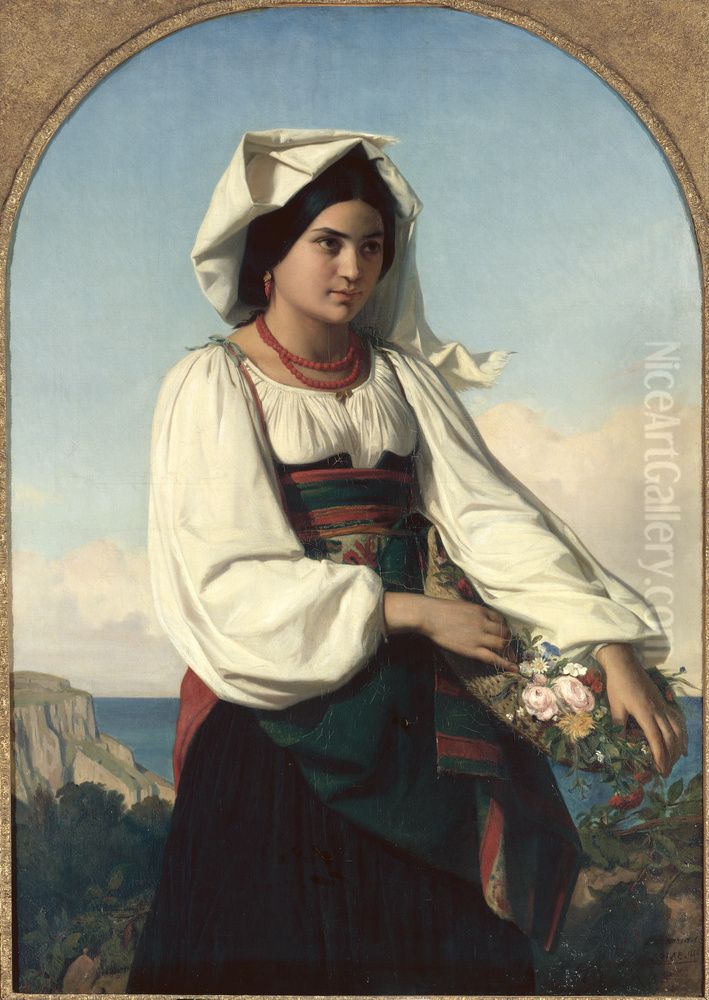 Jeune fille portant des fleurs (festa dell'inflorenta) Oil Painting by Felix-Joseph Barrias