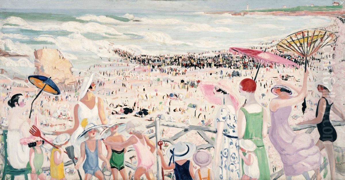 La Grande Plage a Biarritz Oil Painting by Jacqueline Marval