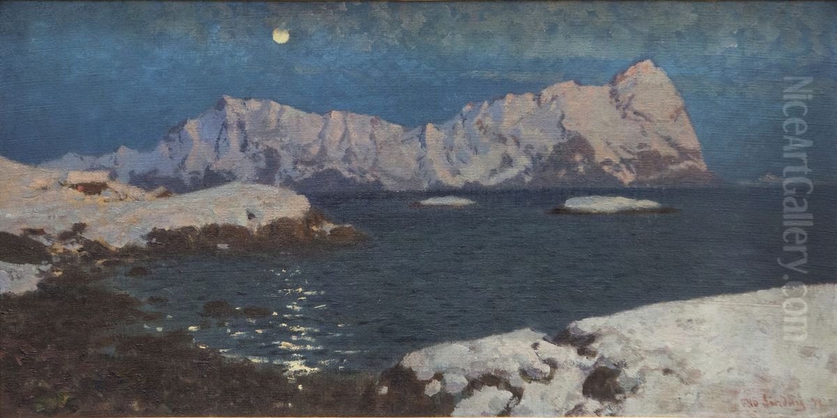 Mellom dag og natt. Lofoten Oil Painting by Otto Ludvig Sinding