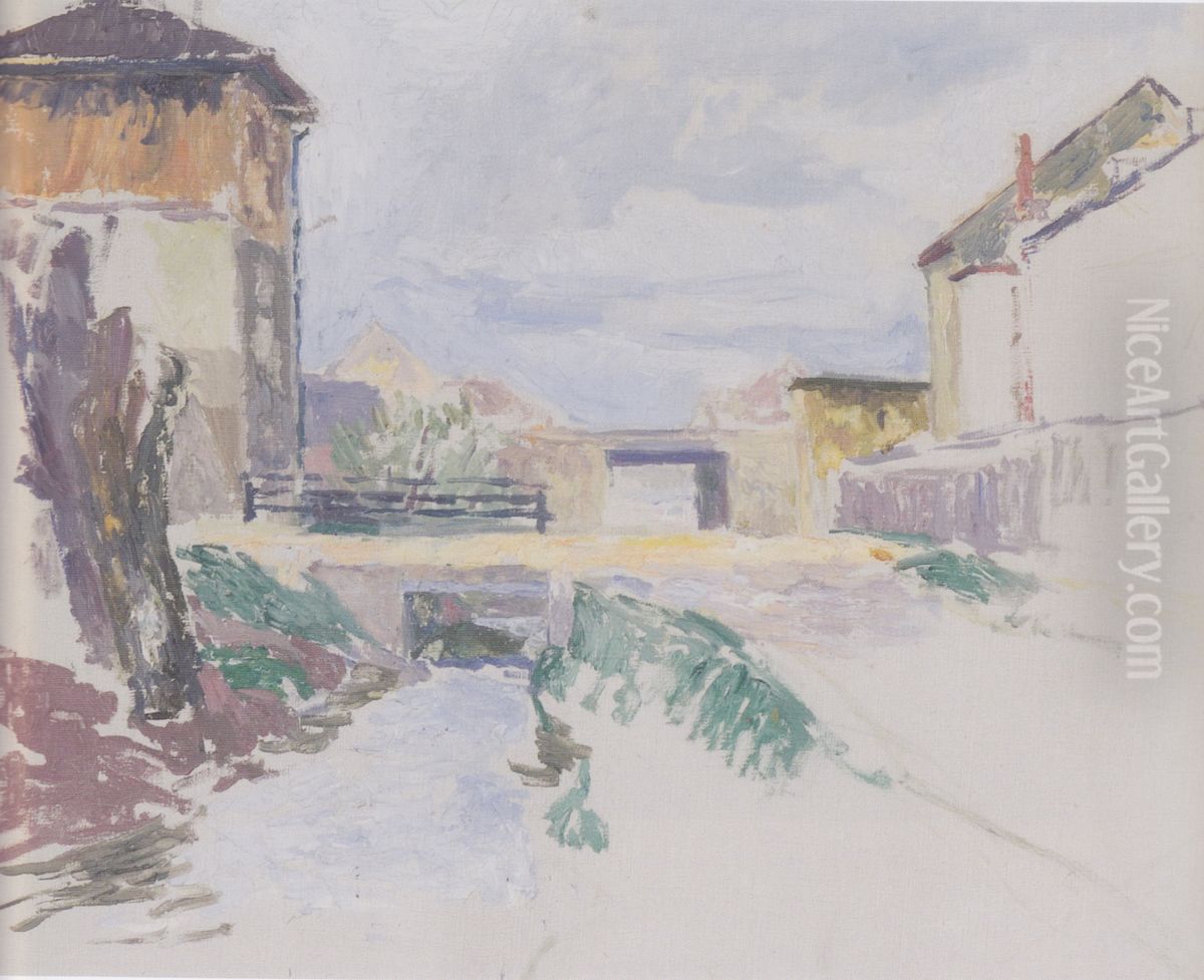 Bach, Brucke und Hauser (Feuerbach in Klagenfurt) Oil Painting by Felix Esterl