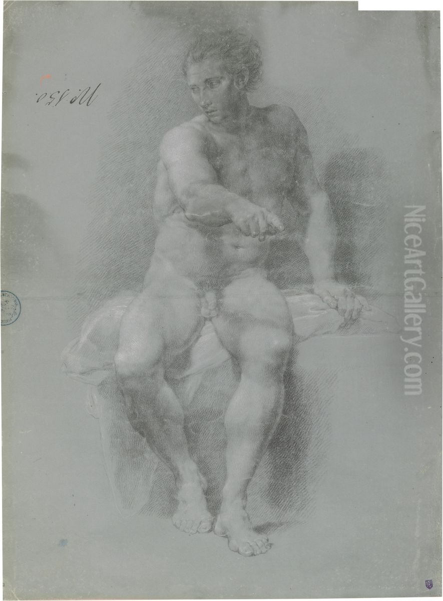 Academia, Study of a Male Figure Oil Painting by Pompeo Batoni