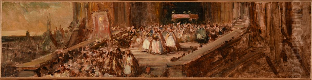Procession sortant d'une eglise Oil Painting by Eugene Isabey