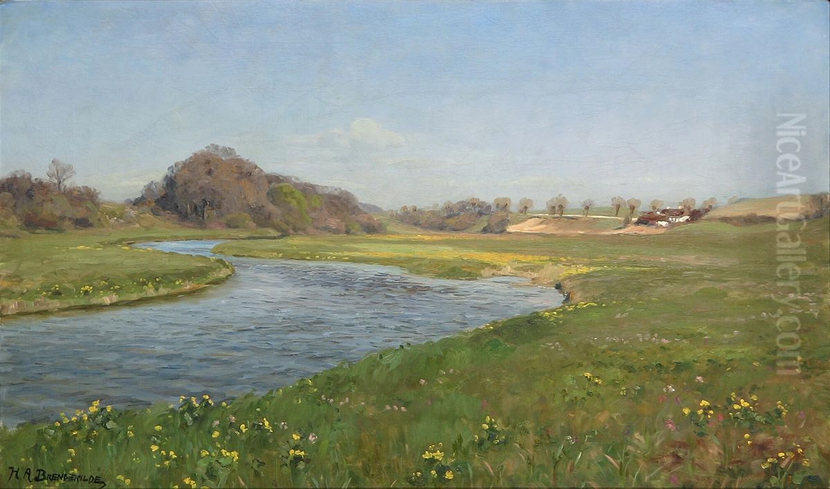 The river Susa near Herlufsholm. Oil Painting by H. A. Brendekilde