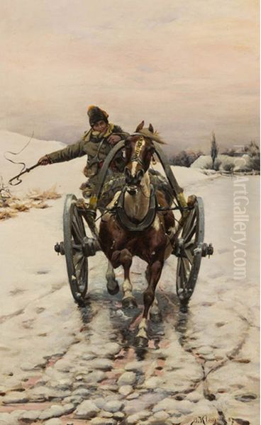 An Icy Road Oil Painting by Bohdan Kleczynski