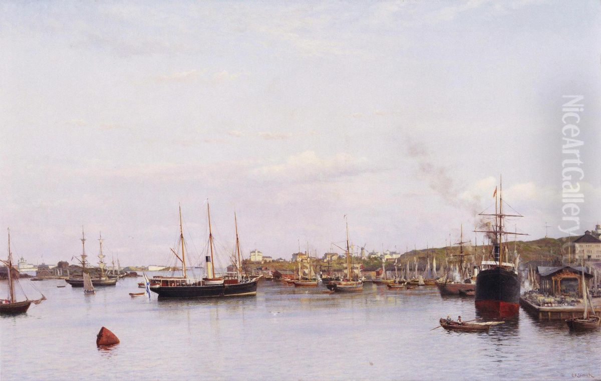 Nakyma Helsingin Etelasatamasta Oil Painting by Oscar Kleineh