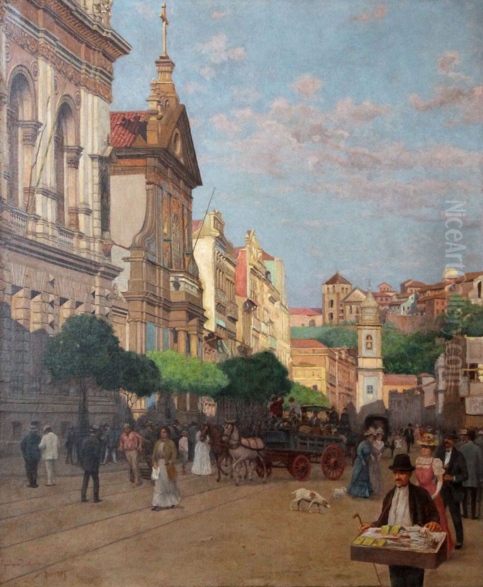 Direita Street (currently Primeiro de Marco Street), Rio de Janeiro Oil Painting by Gustavo Dall'Ara