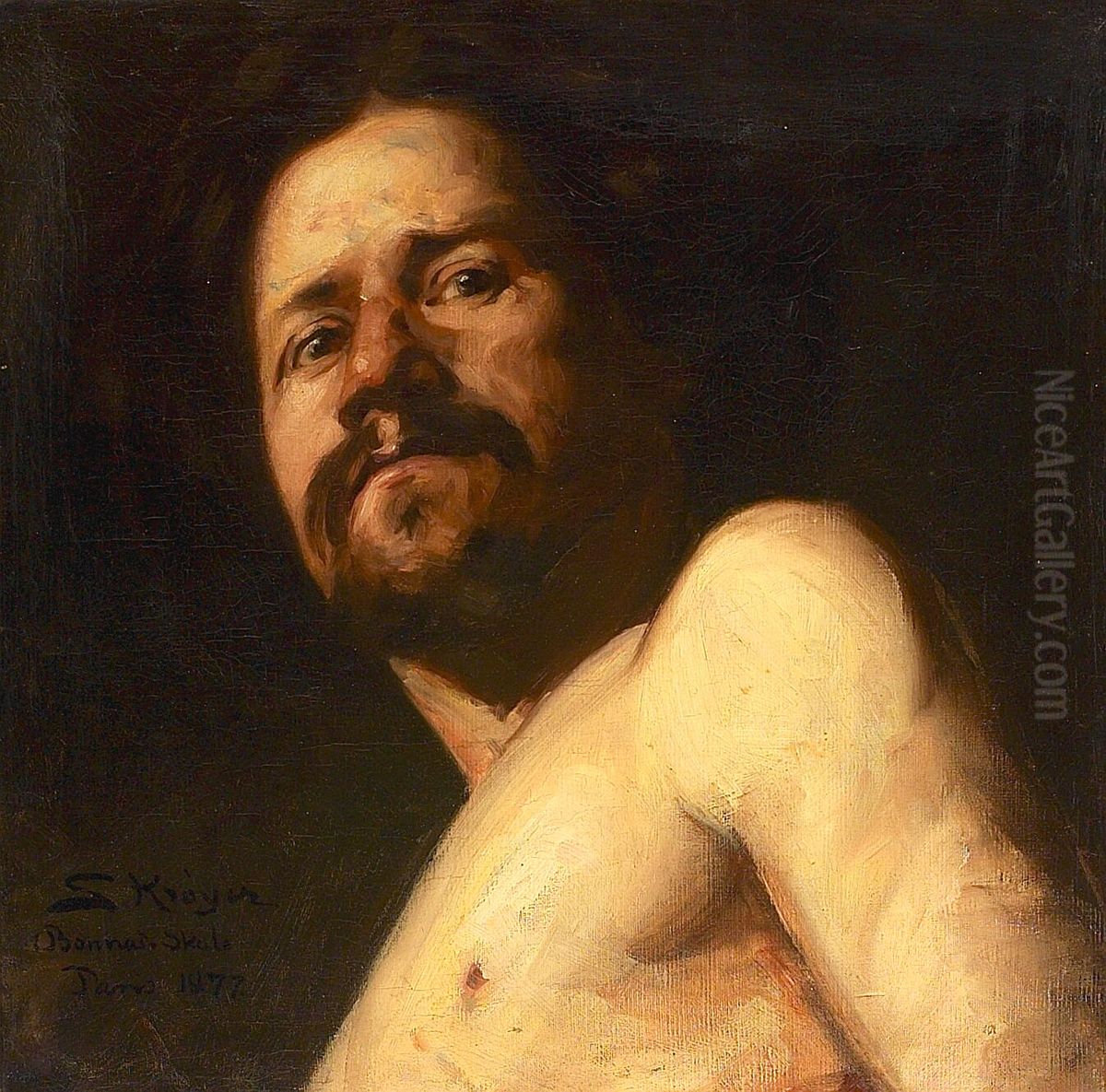 Modelstudie, brystbillede af nogen herre en face. Oil Painting by Peder Severin Kroyer