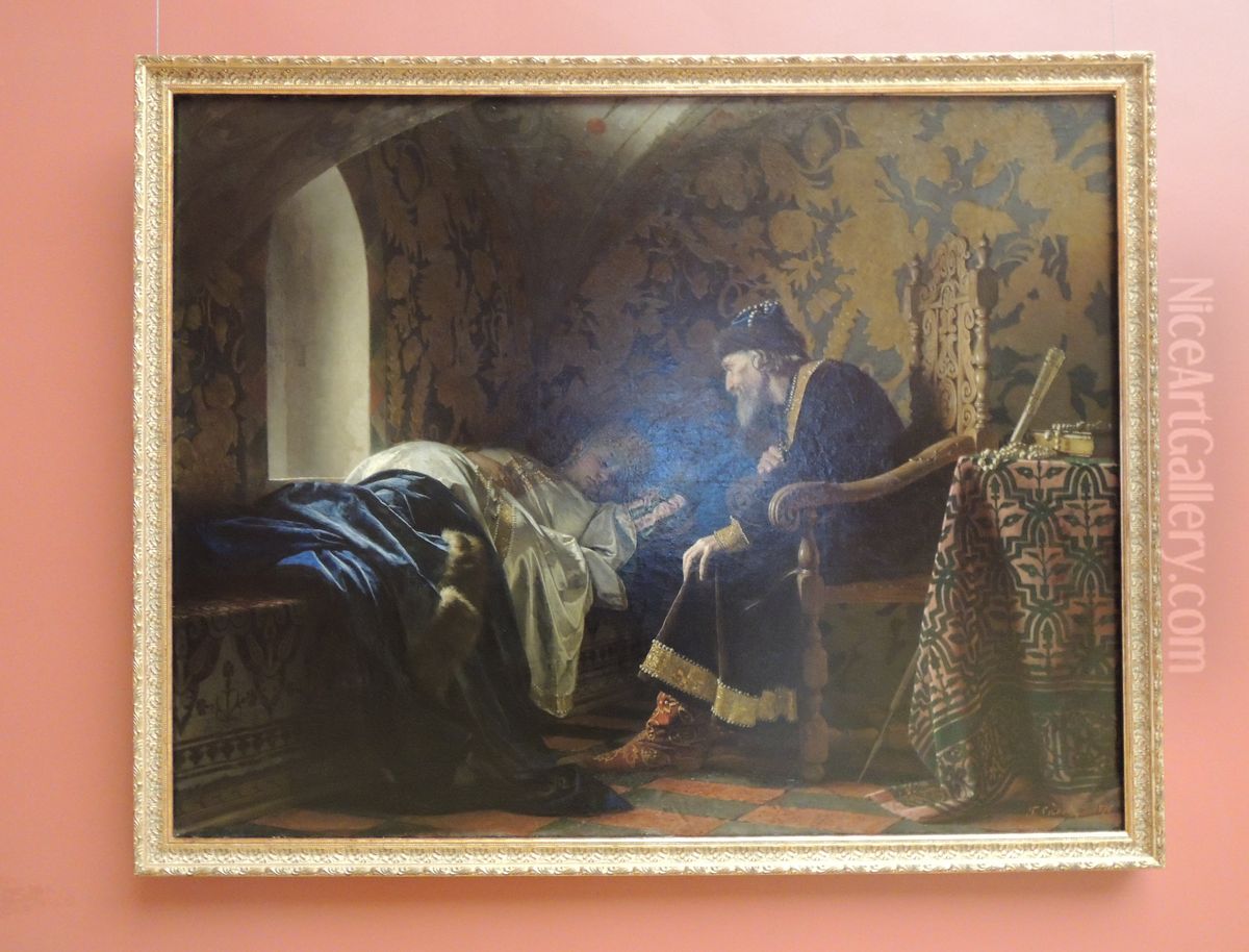 Ivan the Terrible admiring Vasilisa Melentieva Oil Painting by Grigory Sedov