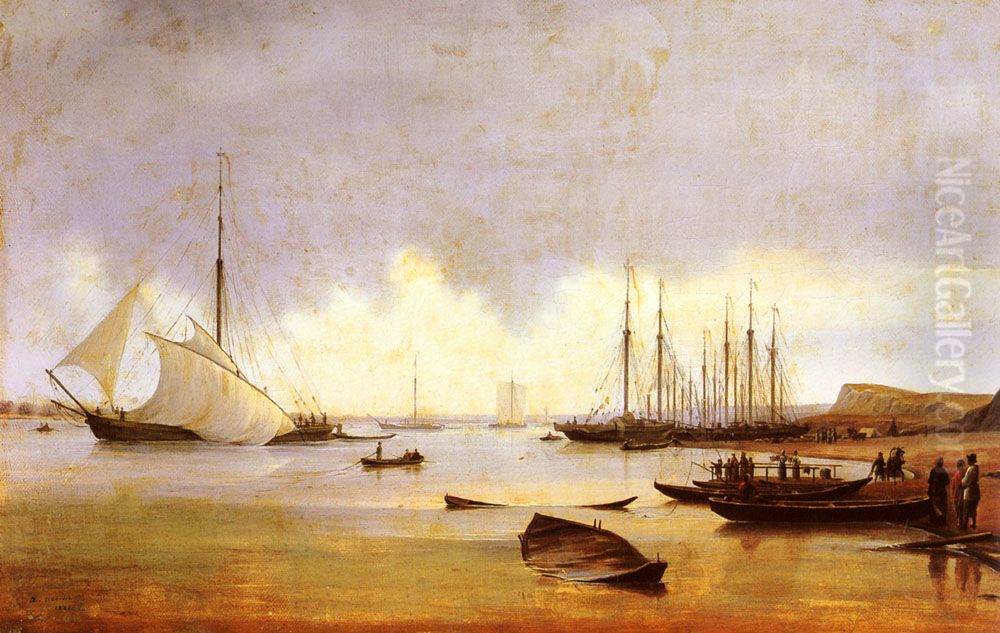 Fishing Vessels off a Jetty Oil Painting by Alexander Ivanov