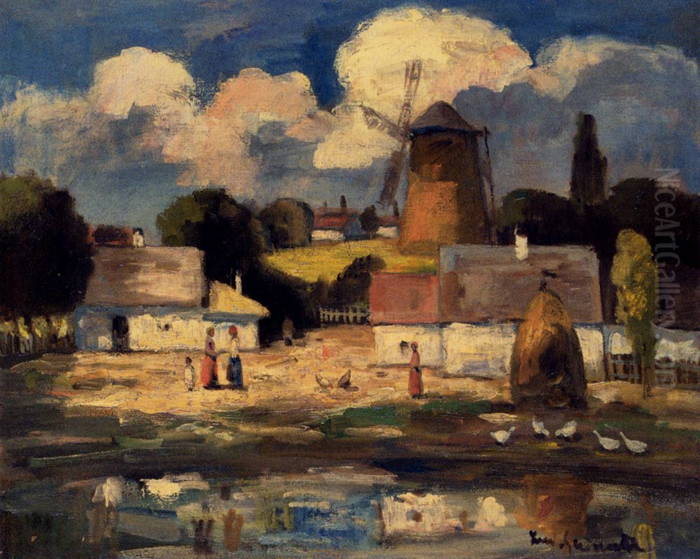 Village Scene Oil Painting by Bela Ivanyi-Grunwald