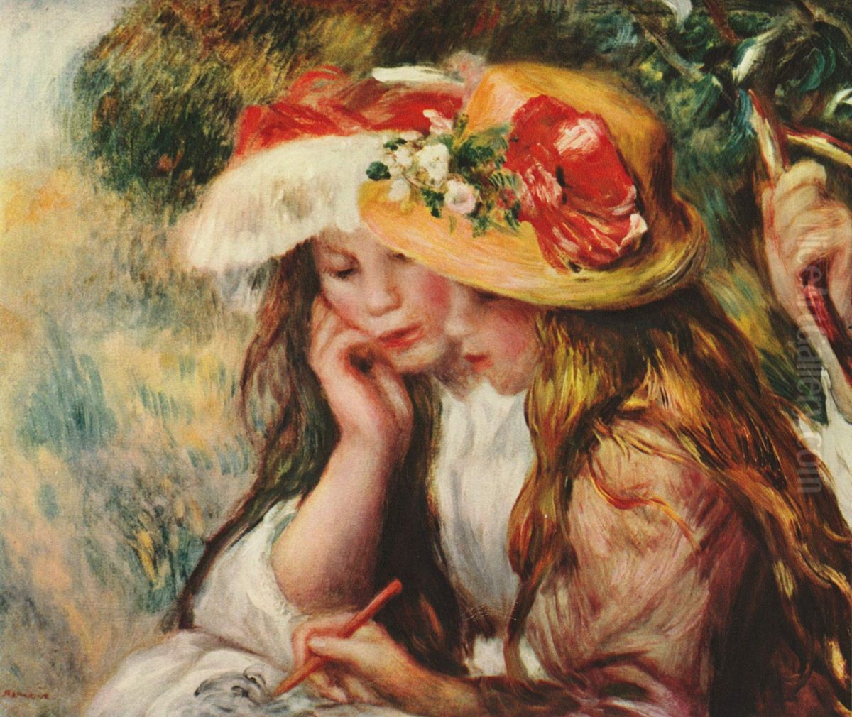 Zwei lesende Madchen in einem Garten Oil Painting by Pierre Auguste Renoir