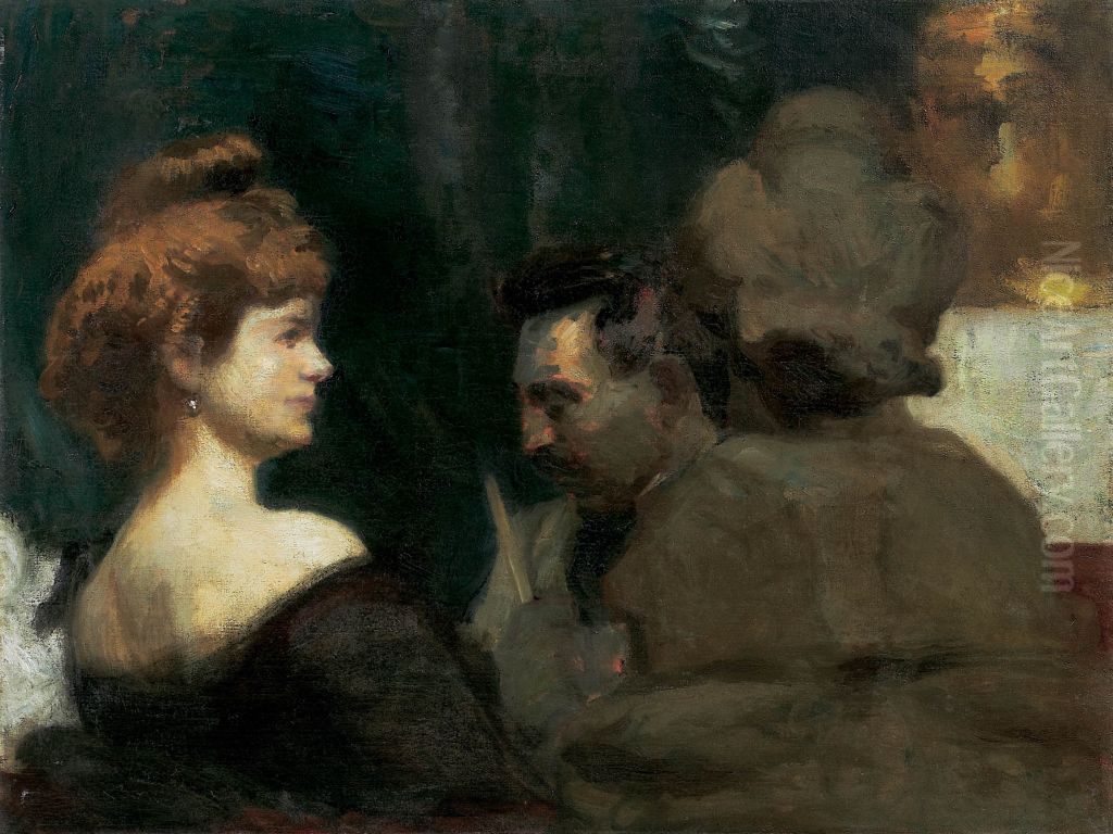 Miklos Ligeti Sculpturing his Model Oil Painting by Bela Ivanyi-Grunwald