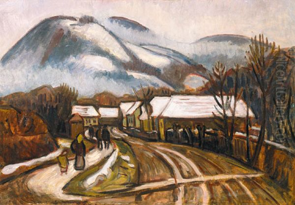 Landscape of Nagybanya with the Cross Hill Oil Painting by Bela Ivanyi-Grunwald