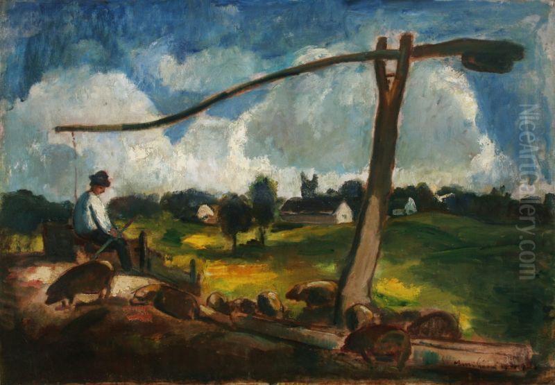 Next to the Shadoof Oil Painting by Bela Ivanyi-Grunwald