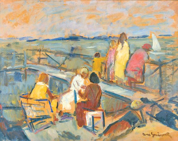 Pier at Balaton Oil Painting by Bela Ivanyi-Grunwald