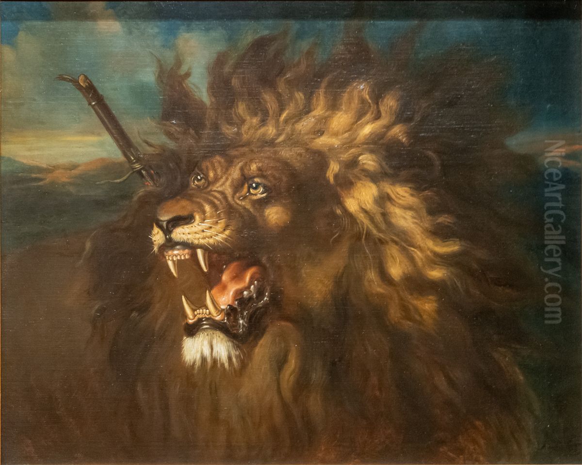 Wounded Lion Oil Painting by Raden Saleh