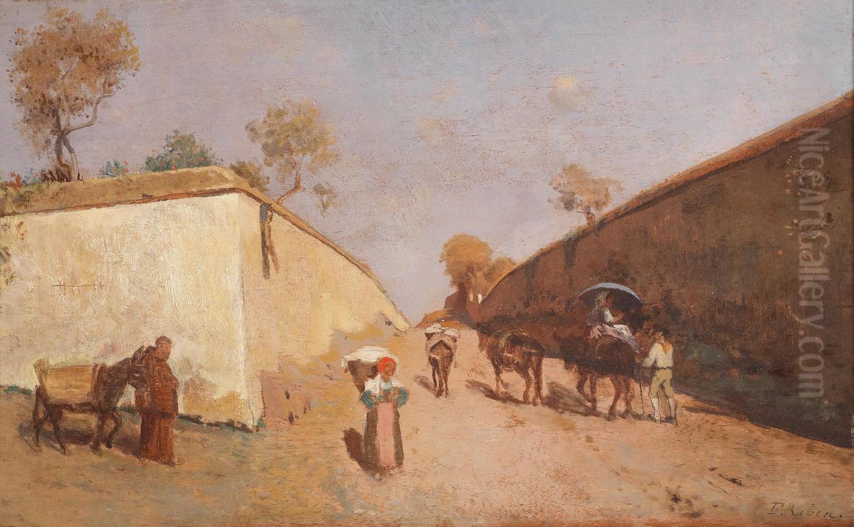 Italian village street Oil Painting by Franz Leo Ruben