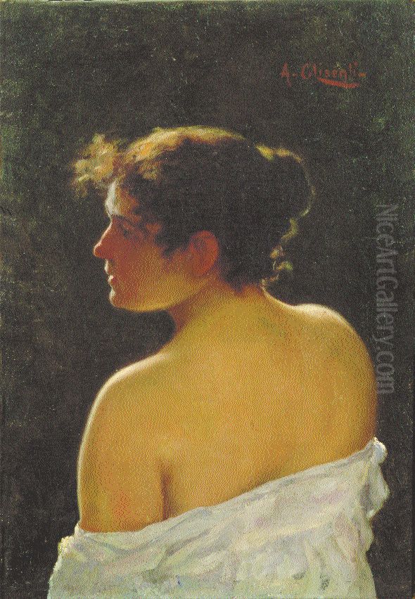 Figura femminile di spalle Oil Painting by Achille Glisenti