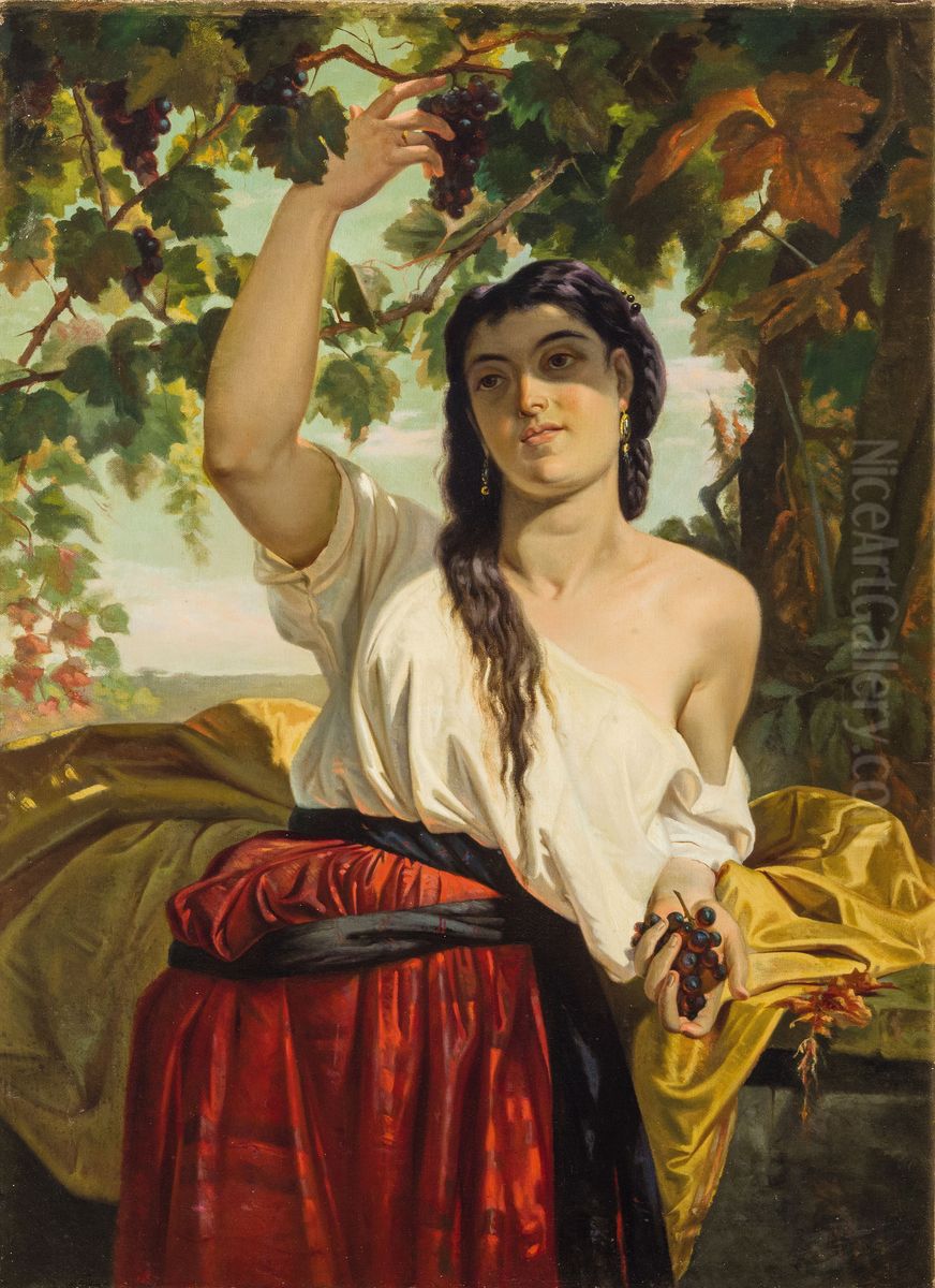 The grape harvest Oil Painting by Achille Glisenti