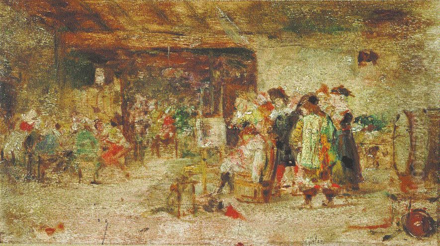 Rubens ammira un quadro di Brower (bozzetto) Oil Painting by Achille Glisenti