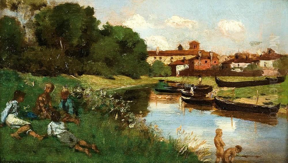 Bathing children Oil Painting by Franz Leo Ruben