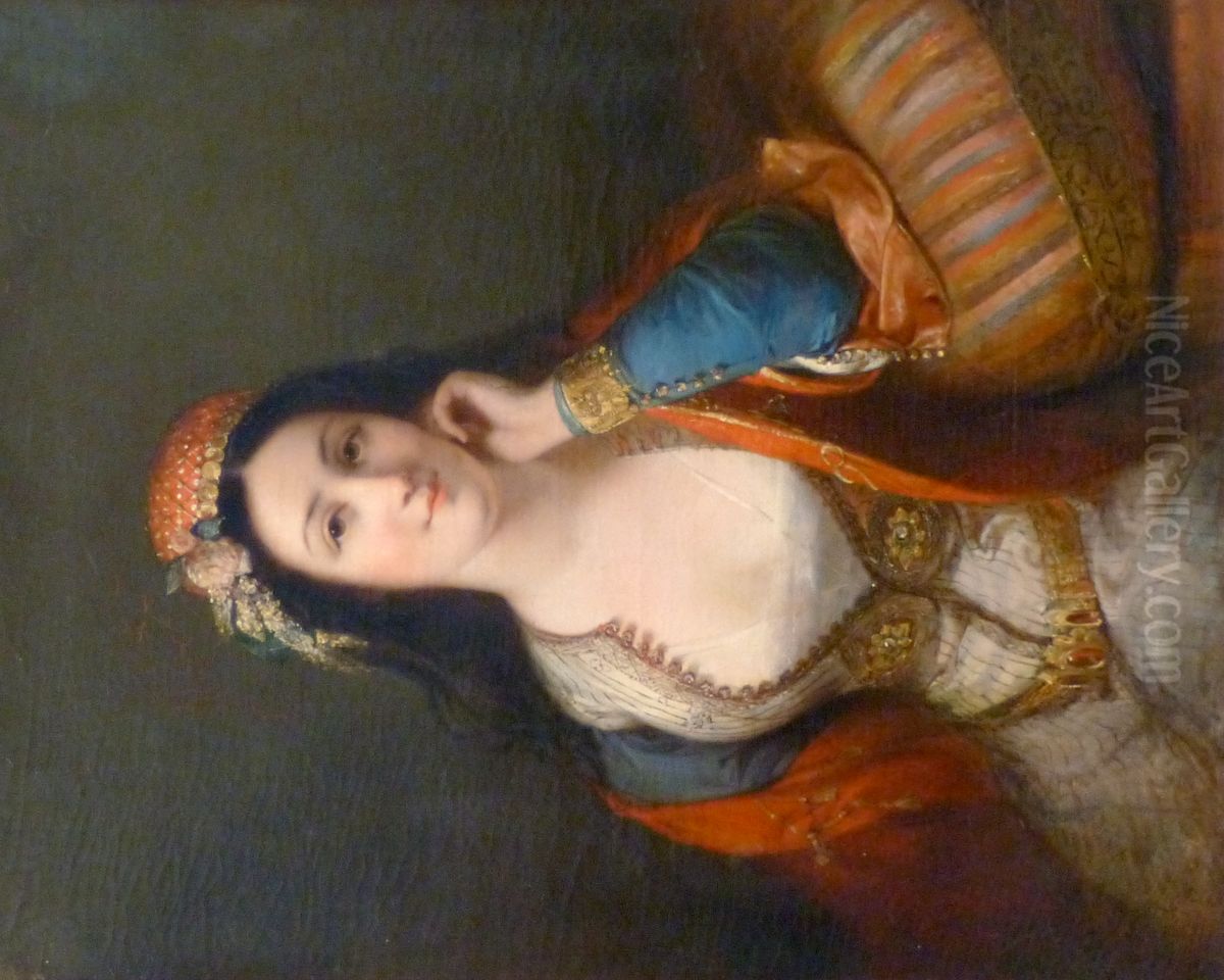 Greek Young Girl with Athens' Costume or Mrs Amedee Pichot Oil Painting by Julie Hugo