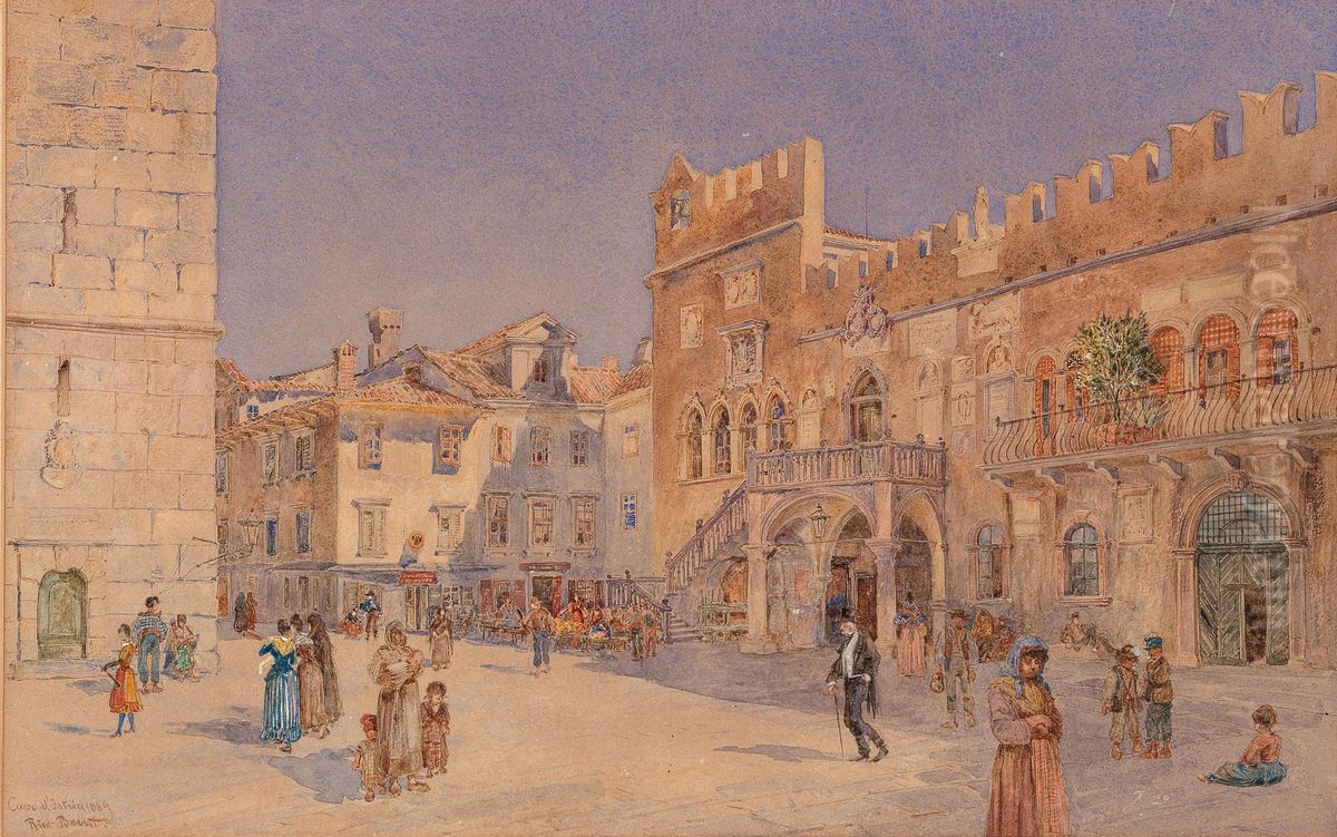 The main square of Koper with the Praetorian Palace Oil Painting by Rudolf Bernt