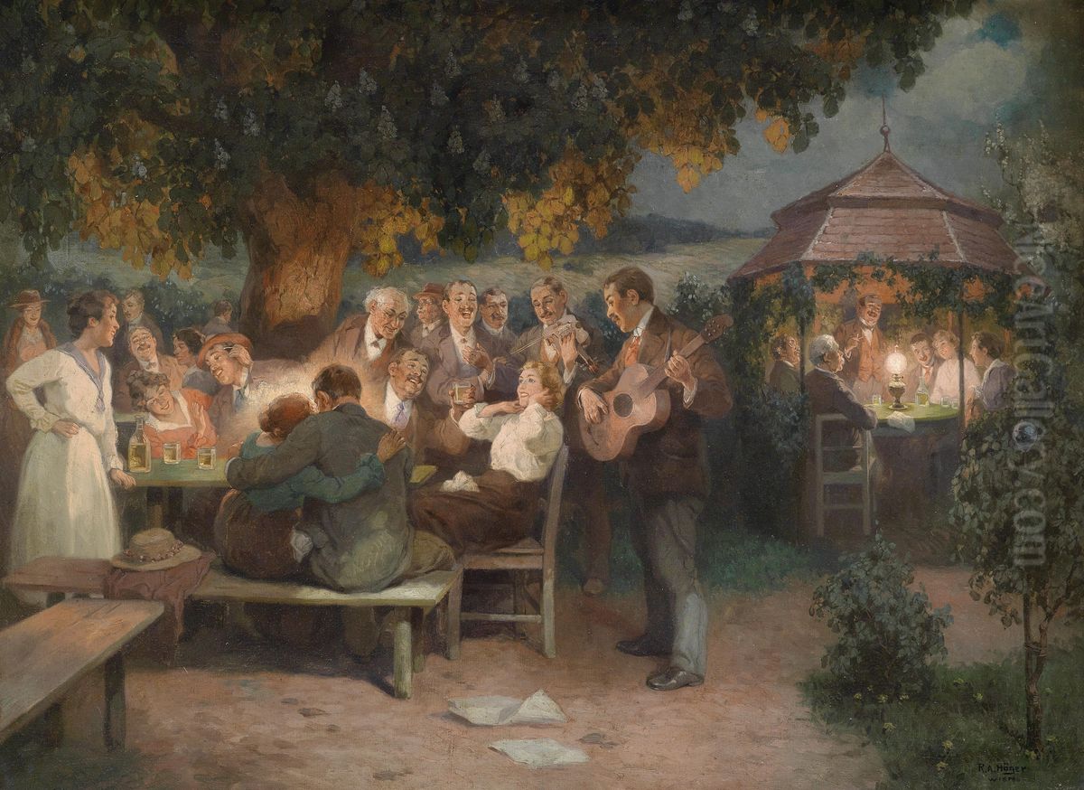 Beim Heurigen Oil Painting by Rudolf Alfred Hoger