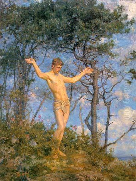 The sun worshipper (In the morning sun) Oil Painting by Henry Scott Tuke