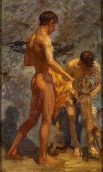 Study of Bathing Boys Oil Painting by Henry Scott Tuke